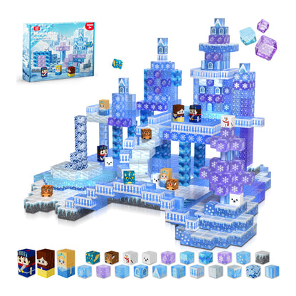 Magnetic Blocks - 100PCS Magnetic Building Block for Kids Age 3+, Transparent Magnet Cubes Blue Castle Building Toy Sets, STEM Magnets Toys Easter Birthday Gift for Boys Girls 4 5 6 7 8 9 10 11 12+