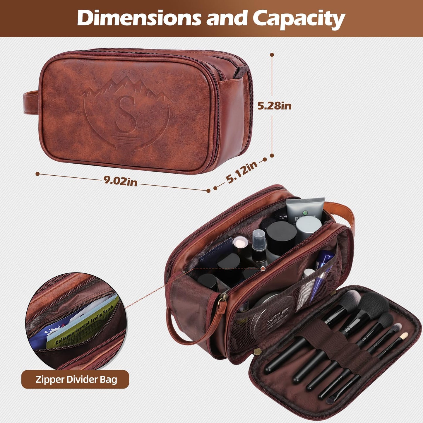 Personalized Groomsmen Gifts Travel Toiletry Bag for Men, Engraved Monogrammed Initial PU Leather Water-Resistant Shaving Bag, Traveling Essentials for Adults Man Dad Husband Boyfriend Groomsmen,S