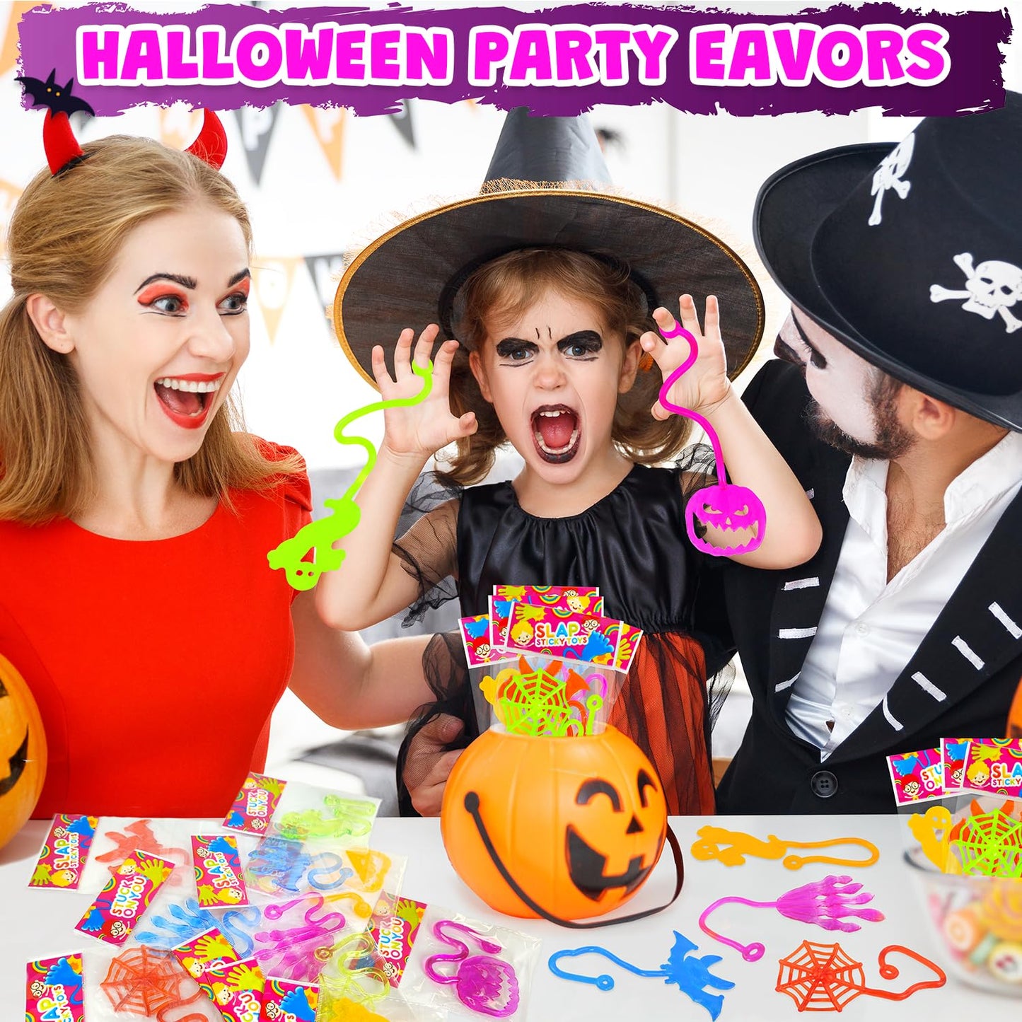 Halloween Toys Gifts Bulk for Kids 100PCS, Sticky Hands Treats Non Candy Party Favors for Toddlers, Bulk Halloween Birthday Basket Goody Bag Stuffer Fillers Classroom Prizes Giveaways Handouts Ideas