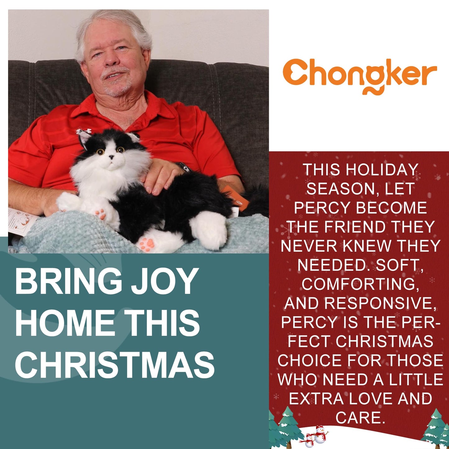 Chongker Interactive Companion Robot Cat, Weighted Breathing Stuffed Animals, Cat Plush Toy with Meow Voice, Breathing, Response, Realistic Heartbeat and Purring (Border Collie)