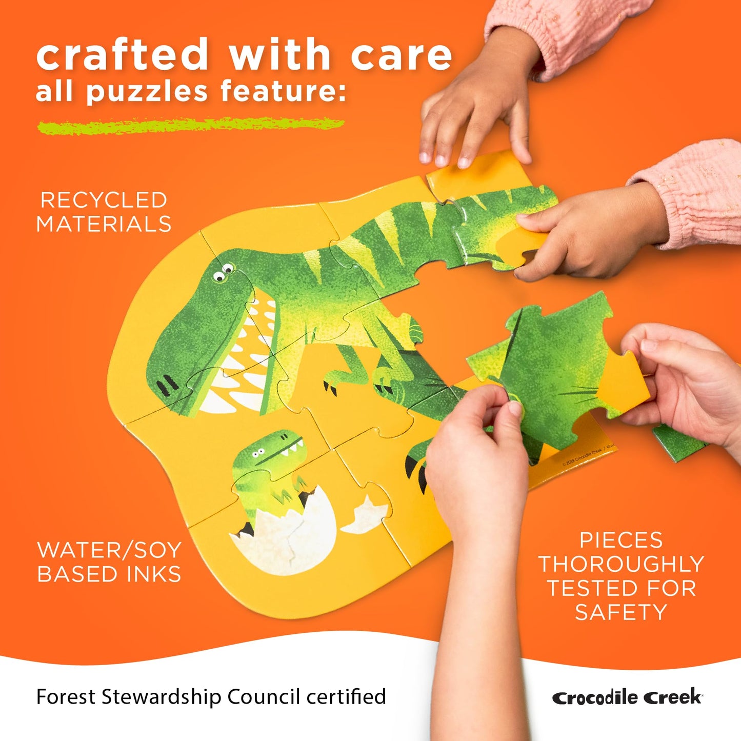 Crocodile Creek 36-Piece Jigsaw Floor Puzzle - Fun Floor Puzzles for Kids Ages 3-5 - Heavy-Duty Shaped Box for Storage - Dinosaur - 24" W x 18" H Finished
