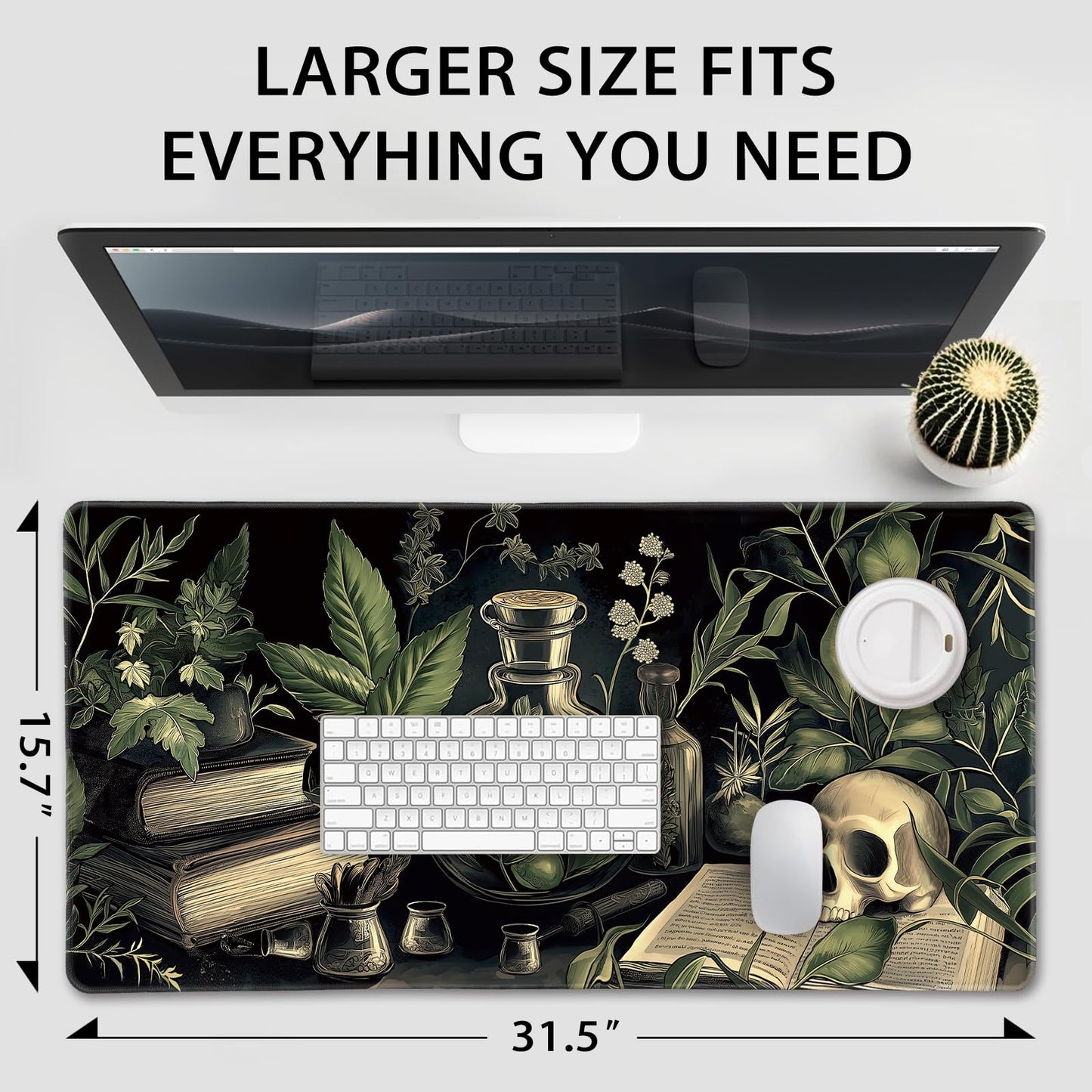 Mcapirivo Gothic Dark Botanical Large Gaming Mouse Pad 31.5"x15.7"｜XXL Desk Mat, Non-Slip Rubber Base & Stitched Edges - Extended Waterproof Mousepad for PC/Laptop/Office/Home Decor
