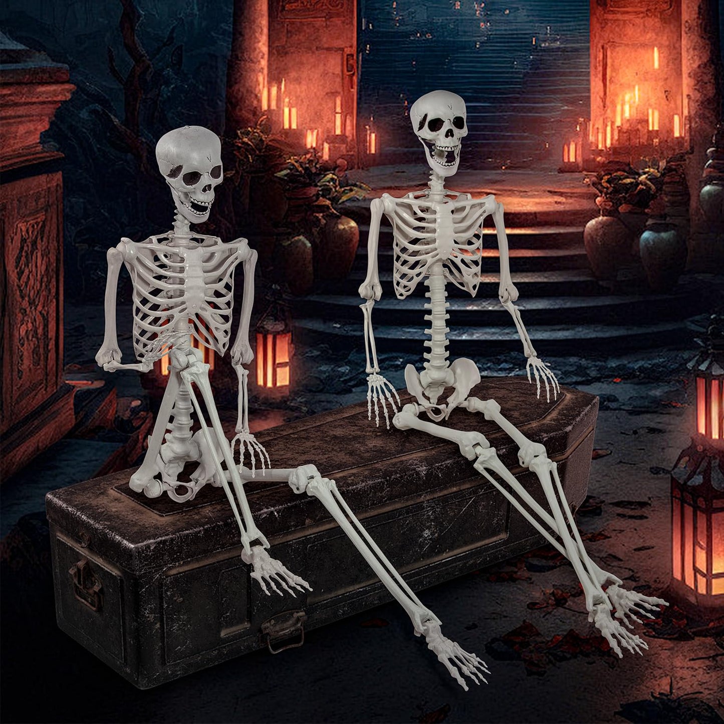 5.9ft Halloween Life Size Skeleton Realistic Full Body Skeletons Plastic Human Bones with Movable Joints for Halloween Props Spooky Party Decoration