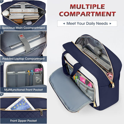 NEWHEY Laptop Bag 17.3 Inch Laptop Briefcase for Women Men Waterproof Shoulder Messenger Bag Large Computer Bag for Business Office Work College, Blue&Beige