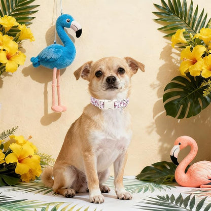 DOGWONG Cute Pet Dog Collar Pink Flamingos Cotton Dog Collar- Soft Girl Puppy Adjustable Pet Collars for Small Medium Large Dogs,M