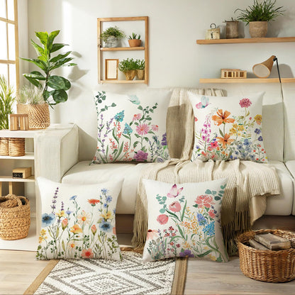 ONFAON Spring Summer Pillow Covers 20x20 Set of 4,Floral Seasonal Summer Outdoor Decoration Pillowcase Linen Cushion Cover for Couch Sofa
