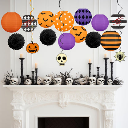 Renbuzhu 16Pcs Halloween Decorations Paper Lanterns Set