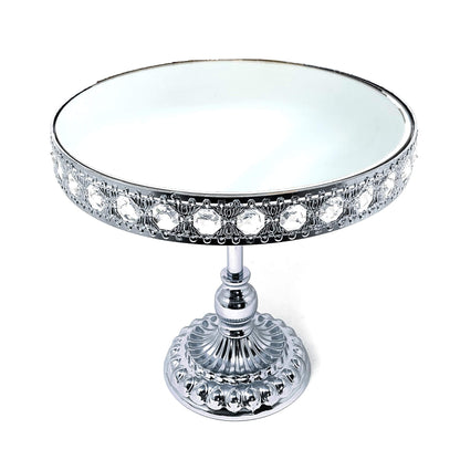allgala Wedding Cake Stands 3-Piece Set Crystal Gold Plated Cheese Dessert Cupcake Cake Stand with Mirror Plate-Silver Round with Bases-HD89209