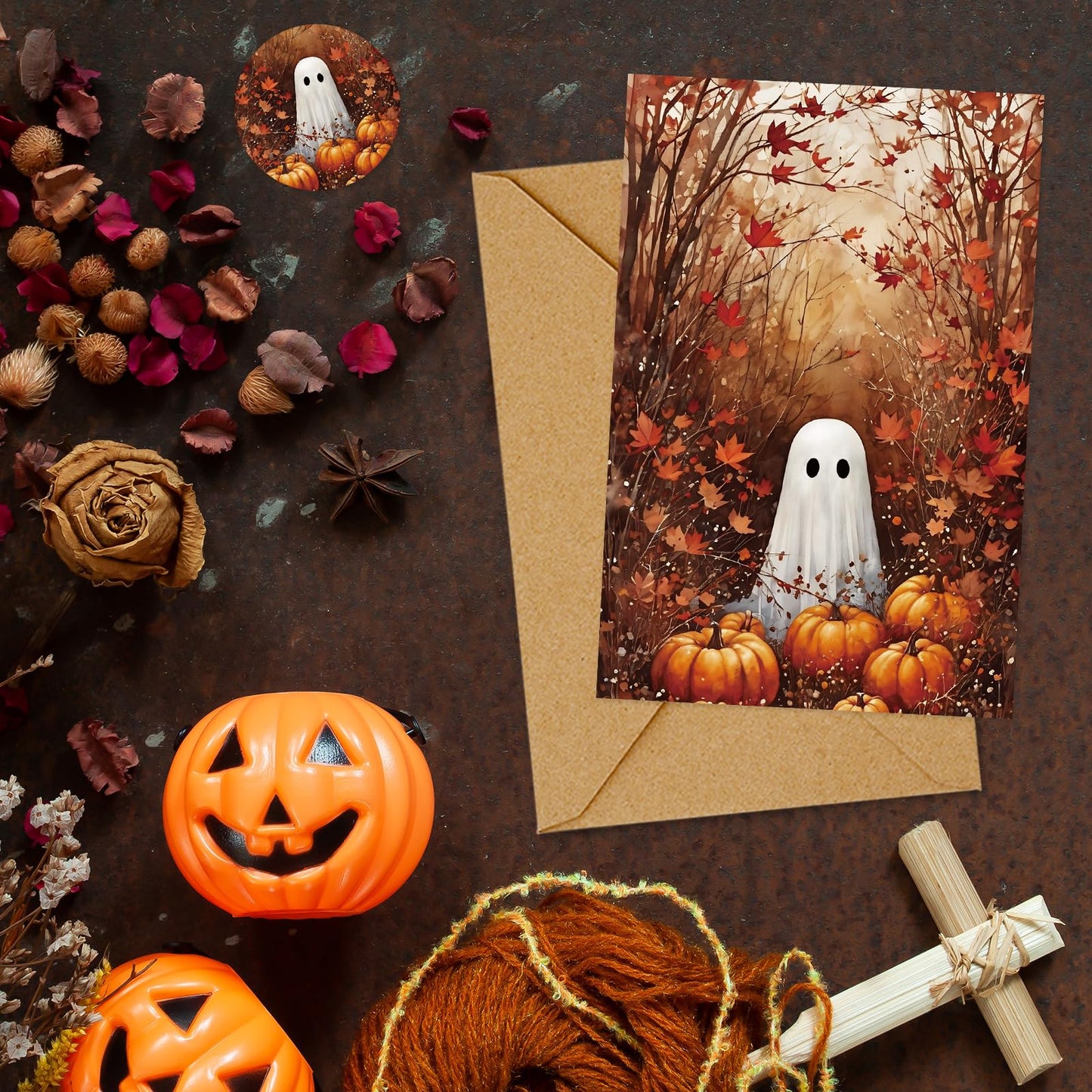 JarThenaAMCS 36 Pack Halloween Cards Ghost Pumpkin Maple Leaves Greeting Cards with Envelopes Stickers Glue Stick Blank Note Card for Party Invitations, 4 x 6 Inch