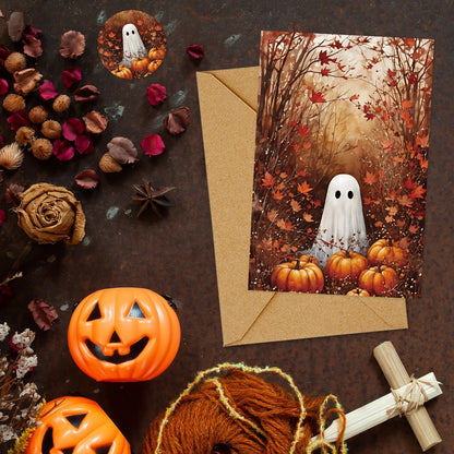 JarThenaAMCS 36 Pack Halloween Cards Ghost Pumpkin Maple Leaves Greeting Cards with Envelopes Stickers Glue Stick Blank Note Card for Party Invitations, 4 x 6 Inch