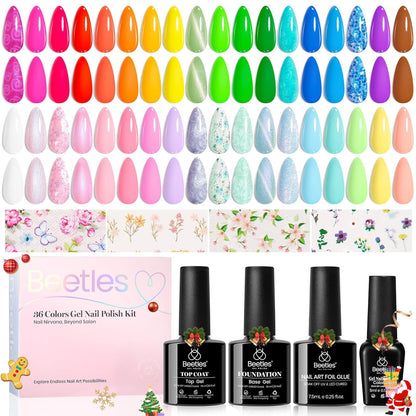 beetles Gel Polish 44pcs Fall Gel Nail Polish Set 36 Colors Brown Burgundy Red Blue Purple Orange Green Black Nude White with Base Top Coat UV LED Needed Salon DIY at Home Gift for Women Colorful Muse