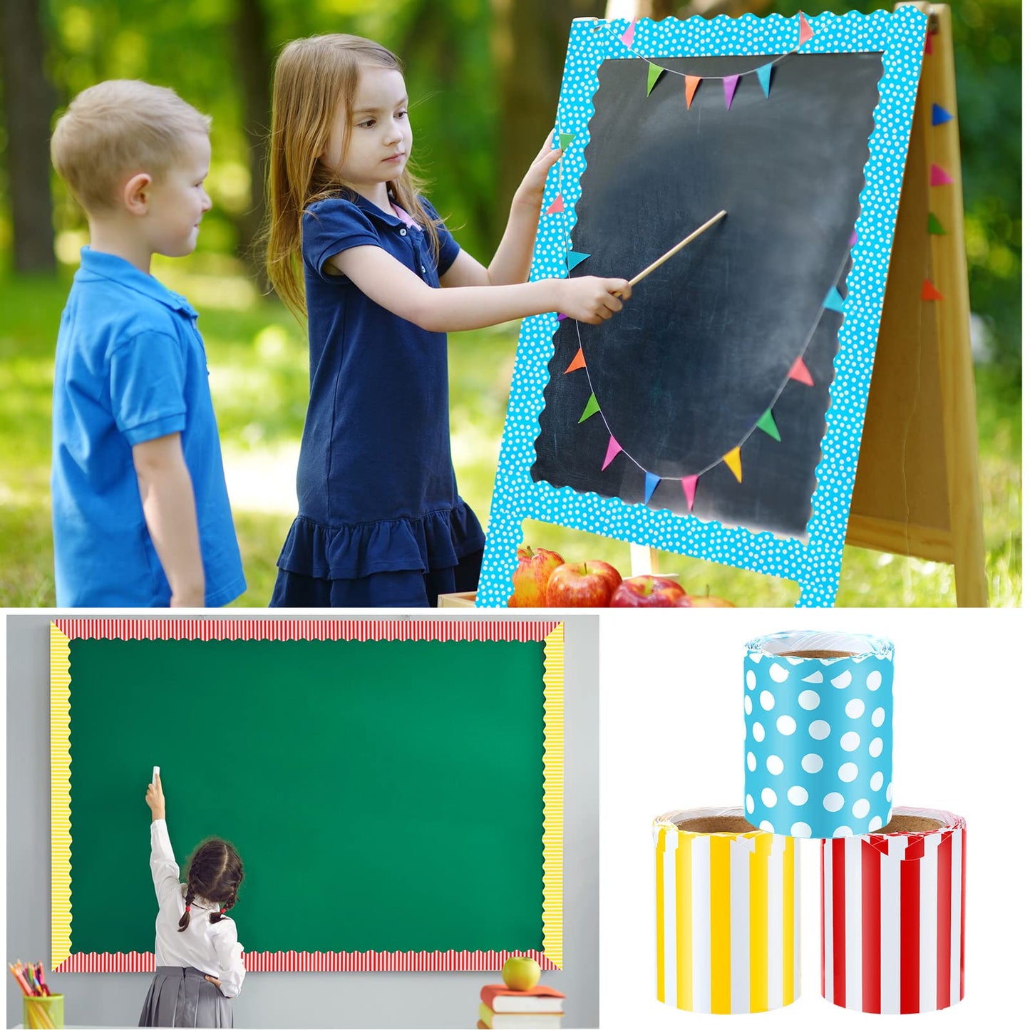 Kisston 120 Feet Bulletin Board Border Classroom Bulletin Board Decor Set Self Stick Back to School Chalkboard Whiteboard Decorations for School Office Classroom Decor Party Supplies