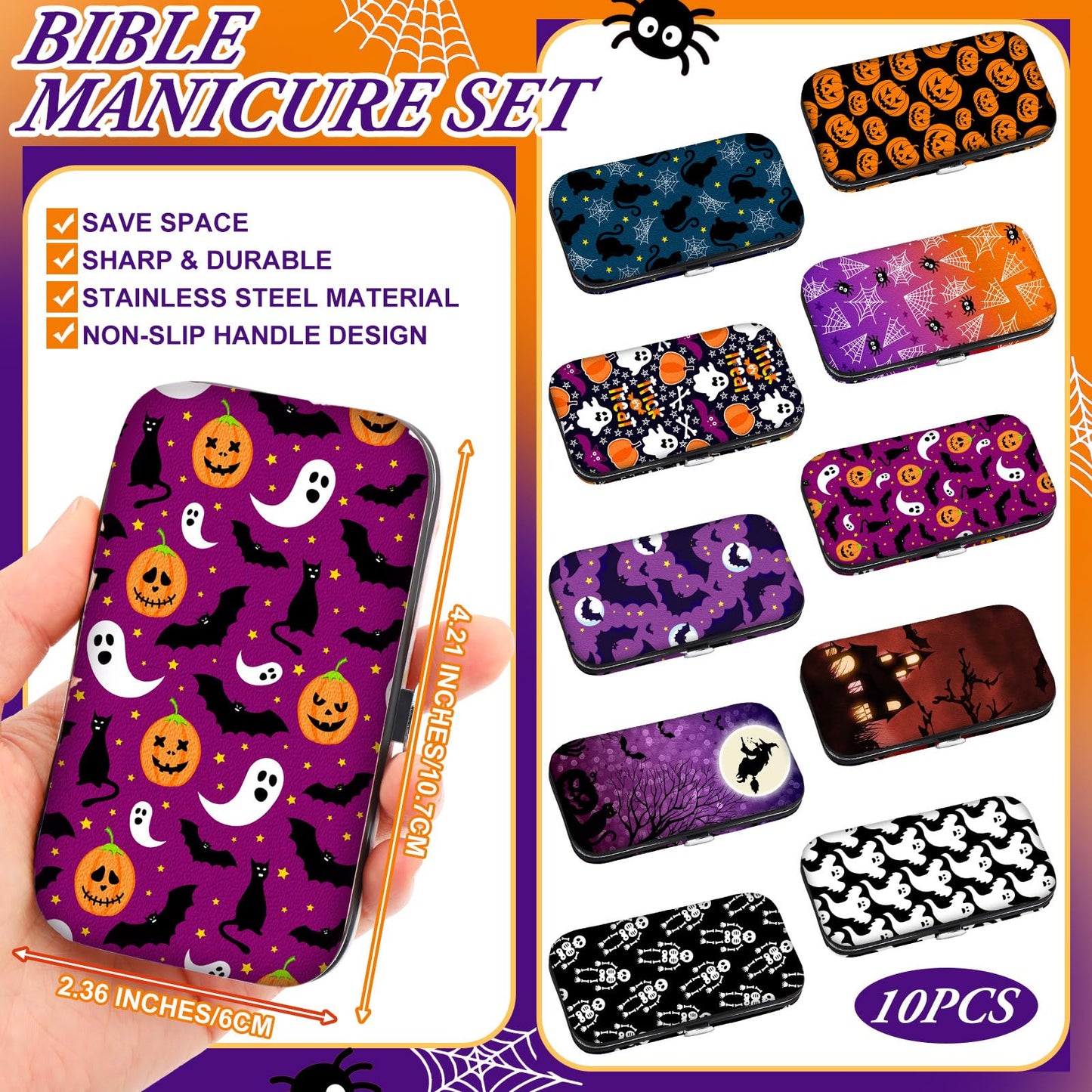 Lanties 10 Sets Halloween Gifts Bulk for Women Manicure Set Nail Clippers Bulk Halloween Party Favors Pumpkin Ghost Cute Spooky Manicure Tools Kit for Women Girls Party Gifts Nail Salon