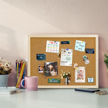 Lyellfe 4 Pack Cork Bulletin Boards, 15.7 x 12 Inch Thick Cork Tiles with Frame Push Pin Hanging Rope, Double Side Rectangle Message Notice Board for Office School Home Decor