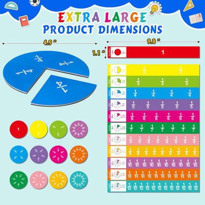 168PCS Magnetic Fraction Tiles Circles, Magnetic Fraction Educational Puzzle for Kids, Fraction Manipulatives Class Set for Elementary School Early Math Skills