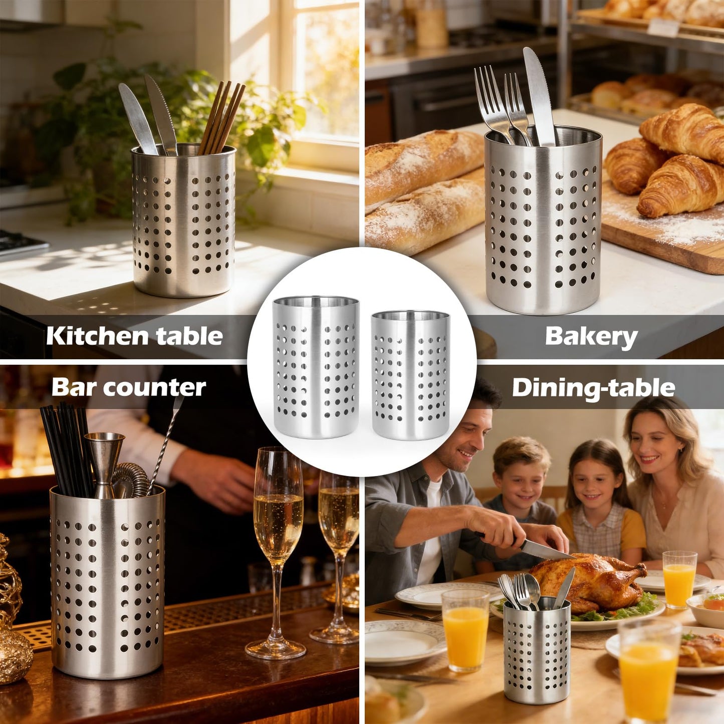 ZLMTZDJD 3PCS Black Stainless Steel Utensil Holder and Utensil Drying Holder, as a Kitchen Countertop Organizer and Silverware Drainer for Daily Home Use