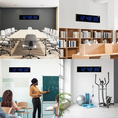 Ivation Oversized Large Digital Wall Clock - Big LED Digital Clock w/Large Display & Durable Aluminum Frame, Shelf or Wall Mount (30 Inch - Blue) 6 Brightness Levels | Time Memory | Remote