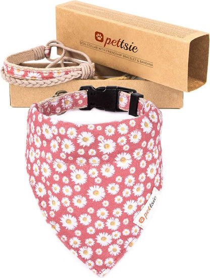 Pettsie Hemp Dog Bandana Collar & Matching Owner Friendship Bracelet | Adjustable, Durable Hemp, Soft & Comfortable, Secure D-Ring, Matching Friendship Bracelet, Pink