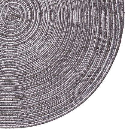 SHACOS Round Braided Placemats Set of 6 Round Table Mats 15 inch Cotton Washable for Holiday Party (Black Grey, 6)