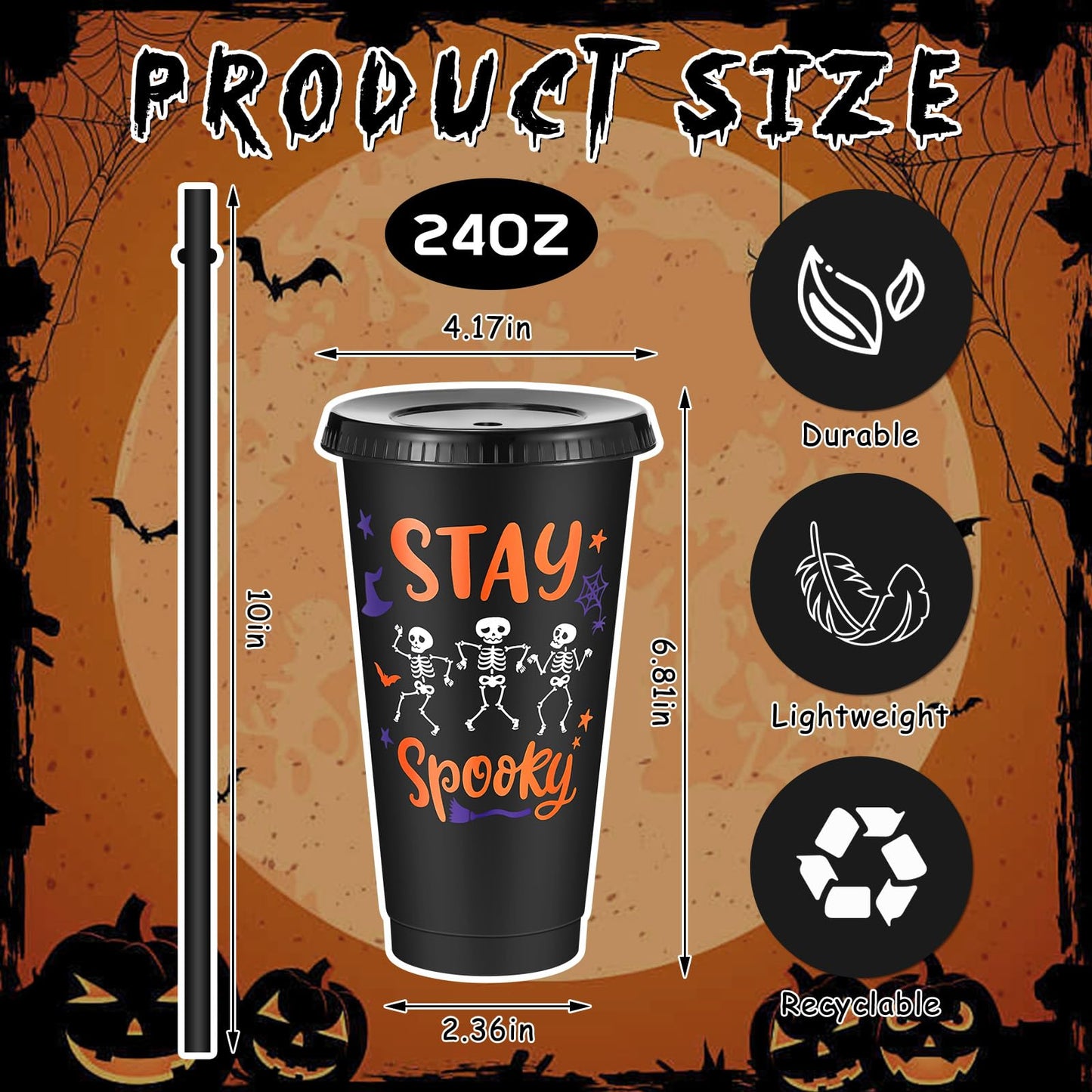 Chuangdi 30 Pack Halloween Plastic Tumbler with Lids and Straws Reusable Plastic Cups Spooky Cups Bulk for Kids Adults Halloween Party Birthday Supplies(24 oz,Pumpkin)