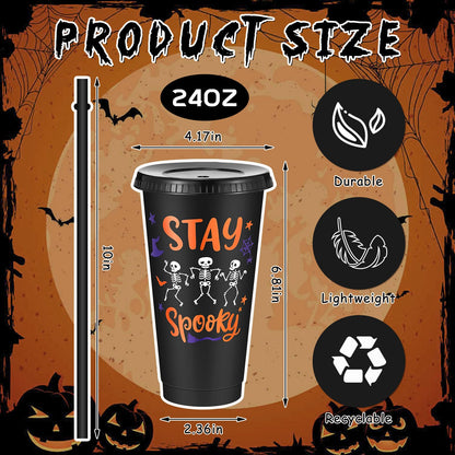 Chuangdi 30 Pack Halloween Plastic Tumbler with Lids and Straws Reusable Plastic Cups Spooky Cups Bulk for Kids Adults Halloween Party Birthday Supplies(24 oz,Pumpkin)