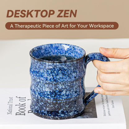 Unique Reactive Glaze Ceramic Coffee Mug - 15 oz Large Coffee Cup with Ergonomic Handle, Sakura Blue Ceramic Mug for Office & Home, Great Birthday Gift for Women, Men & Self-Care, Microwave Safe