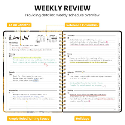 Academic Planner 2026-2027, Monthly and Weekly Calendar Planner, July 2026 - June 2027, Pretty Hardcover Teacher Student Planning Agenda Book with Tabs, Fit for School Office Supplies, 6.3" x 8.5", Nocturne Sunflowers