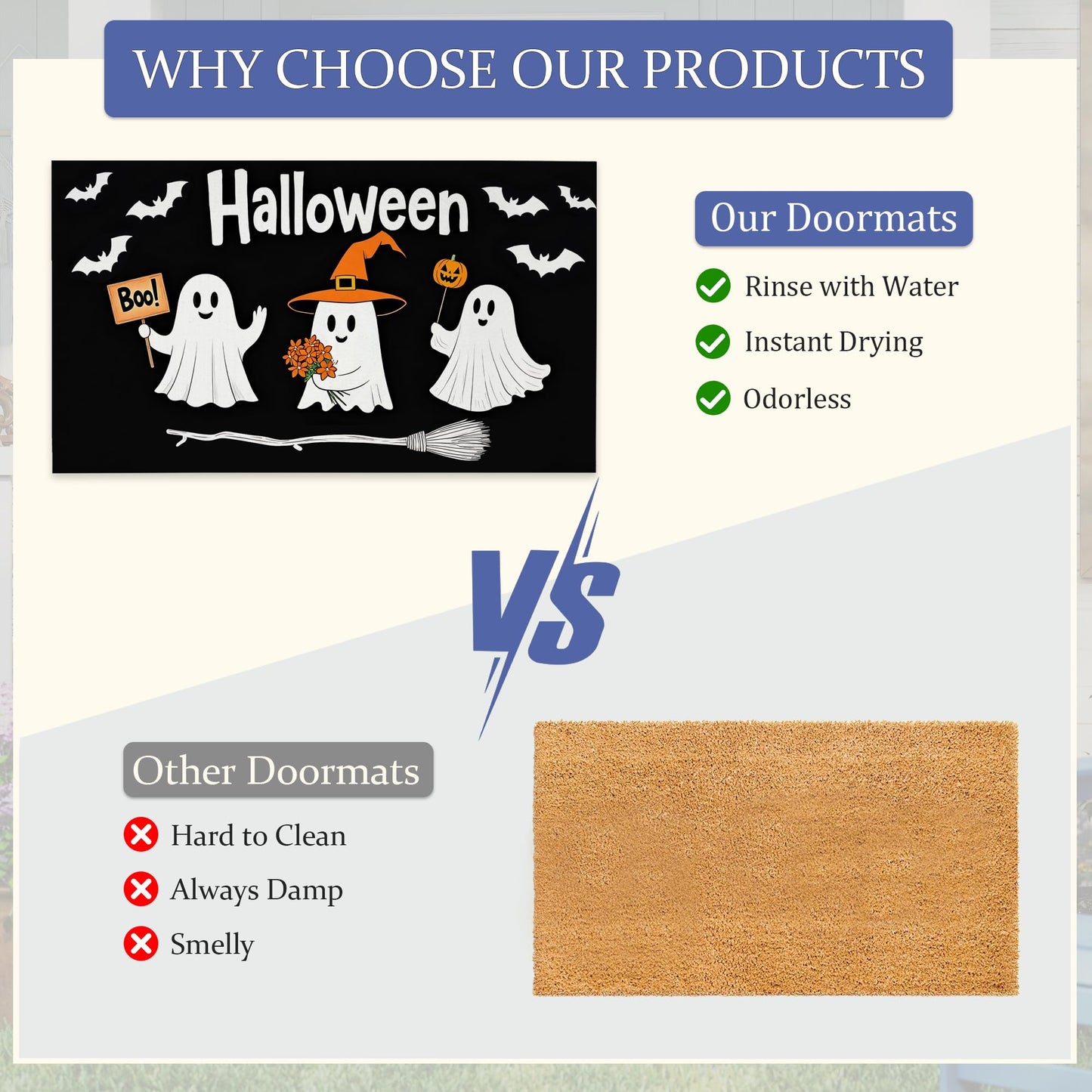 CXULIN Cute Ghosts Door Mats Indoor,Halloween Black Bats Front Door Mat Non-Slip Low Profile Welcome Mat for Outdoor Entrance Indoor Rug Mat Home Patio, Porch, Hallways Floor 30 x 17 Inch