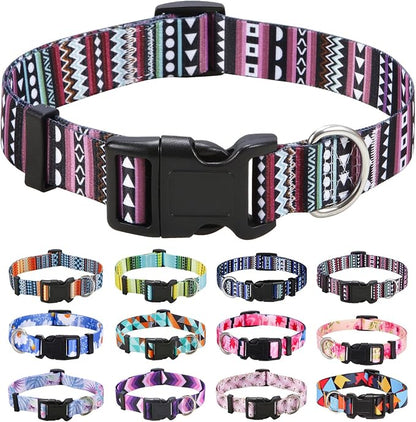 Mihqy Dog Collar with Bohemia Floral Tribal Geometric Patterns - Soft Ethnic Style Collar Adjustable for Small Medium Large Dogs（Bohemian Purple,S）