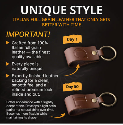 MAGOR Full Grain Leather Initial Keychain for Men Women, Personalized Alphabet Keychain, Brown Leather Gift for Him Her Dad (Brown B)