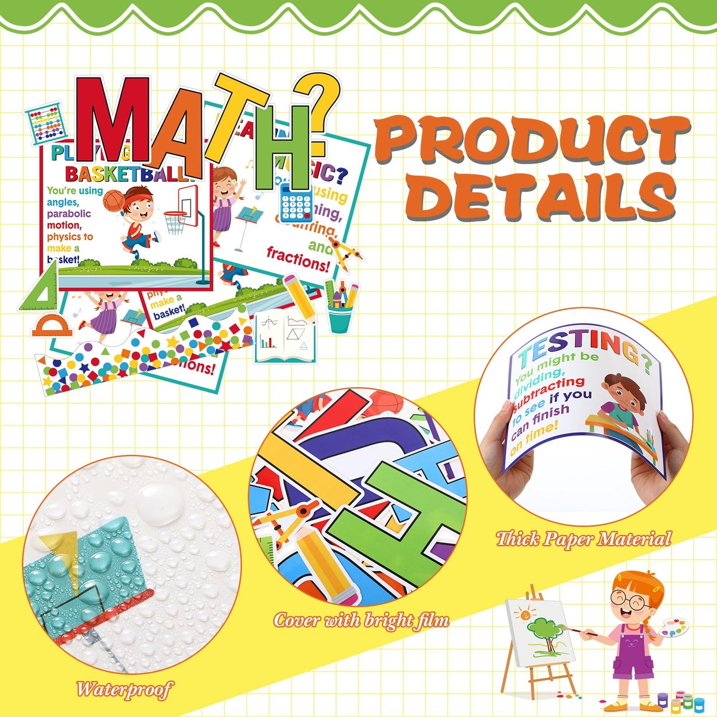Pajean 85 Pcs Math Bulletin Board Set Math Posters Classroom Decorations for Elementary Middle High School Mathematics Education Posters Teacher Supplies (Bright)