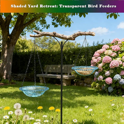 4 Pack Super Value Hanging Plastic Bird Baths and Feeders for Outdoors Bird Water Bowls and Seed Trays Set Attract Wild Birds Garden Yard Decor Gift (4 Pack Blue)