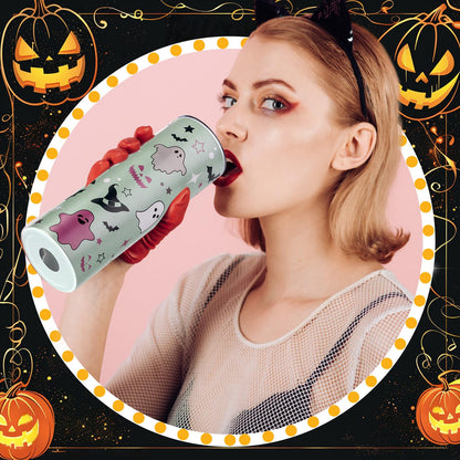 Abbylike 2 Pcs Halloween Gifts for Women Include 20 oz Stainless Steel Tumbler with Lid and Straw Boo Travel Mug Ghost Canvas Tote Reusable Bag for Birthday Gift Halloween Boo Party Favor