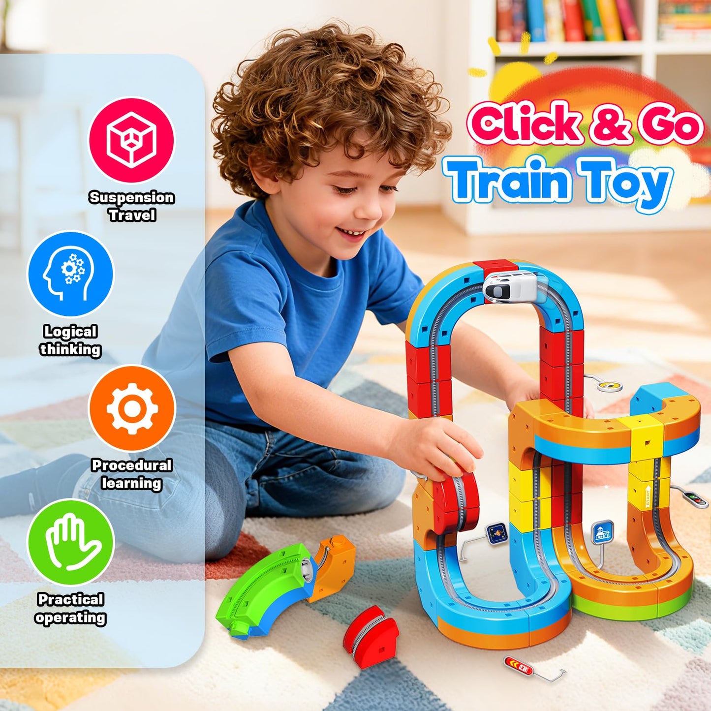 Electric Train Set for Kids, 110PCS 3D Racing Track Sets with Electric Train, Traffic Signs, STEM Train Toys Birthday Gifts for Boys and Girls Age 3+ Years Old