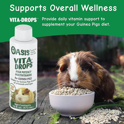 Oasis Guinea Pig Vitamins Vita Drops All-in-1 Multivitamins - Daily Vitamin Supplement Supports Healthy Bones & Teeth, Joints & Digestion, Promotes Healthy Skin Coat, 16-Ounces