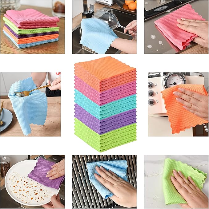 Streak-Free Miracle Cleaning Cloths, 20 Pack Fish Scale Cleaning Cloth Reusable