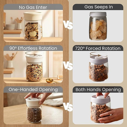 LAKUMIQI Overnight Oats Containers with Lids, 27oz Glass Jars with Airtight Lids, One-Hand 90° Twist-Off Wide Mouth Food Storage for Coffee Bean, Chia Pudding, Meal Prep, Pantry, Beige