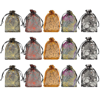 Tvoip Organza Bags 100pcs/lot 4"x 6" (10x15cm) Drawable Black Skull Packing Bags Wedding Christmas Candy Jewelry Bags & Pouches (Black(Skull))