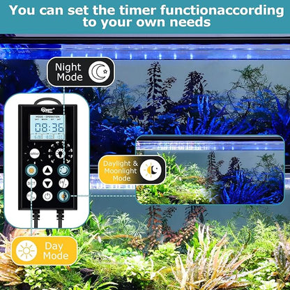 hygger 18W Aquarium Light, 24/7 & DIY Mode Fish Tank Light with Timer, IP68 Waterproof Full Spectrum, 8 Colors, 10 Brightness Day & Night Cycle Memory Function for 12-18 Inch Tank