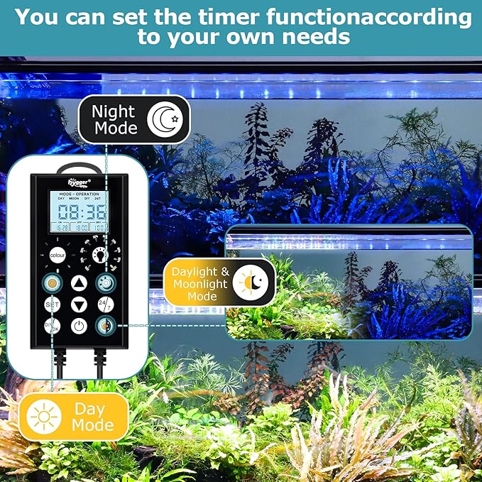 hygger 38W Aquarium Light, 24/7 & DIY Mode Fish Tank Light with Timer, IP68 Waterproof Full Spectrum, 8 Colors, 10 Brightness Day & Night Cycle Memory Function for 29-35 Inch Tank