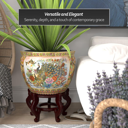 Red Lantern 18" Satsuma Garden & Peacock Porcelain Fishbowl