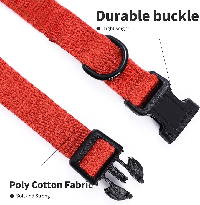 Mile High Life Soft & Strong Poly Cotton Collar - Adjustable with Quick Release Buckle for Small to Large Dogs, Red
