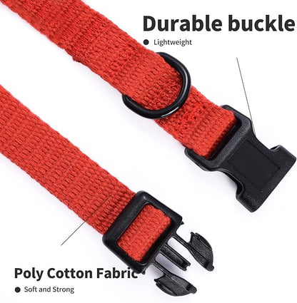Mile High Life Soft & Strong Poly Cotton Collar - Adjustable with Quick Release Buckle for Small to Large Dogs, Red