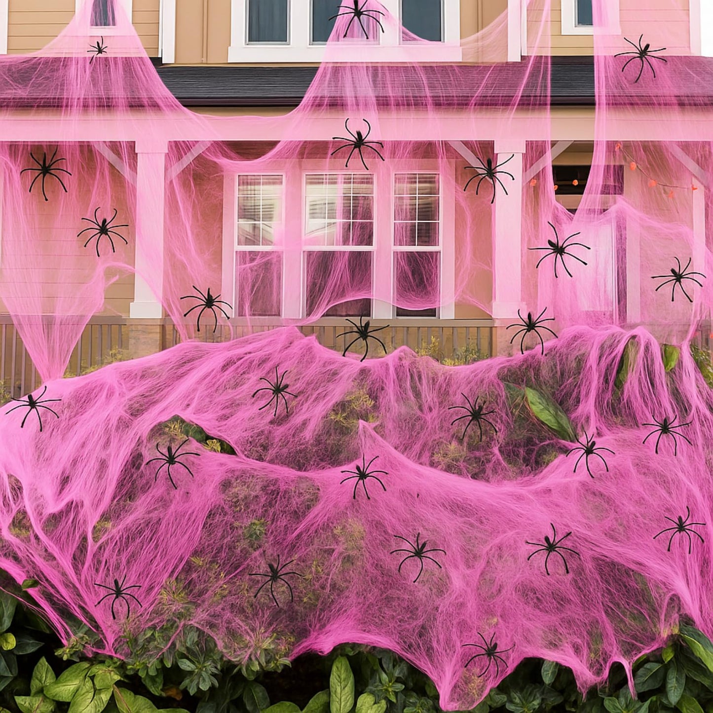 Tellingyou 950 Sqft Halloween Pink Spider Webs Decorations with 50 Extra Fake Spiders, Super Stretchy Cobwebs for Halloween Decor Indoor and Outdoor