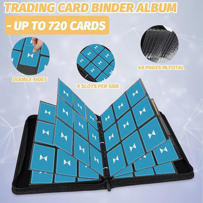 GERMUN 3 Ring 9 Pocket Zipper Card Binder, 720 Double Sided Standard PU Trading Card Album Folder for TCG & Sports Cards, Not Fit Top Loaders (Dark Green)