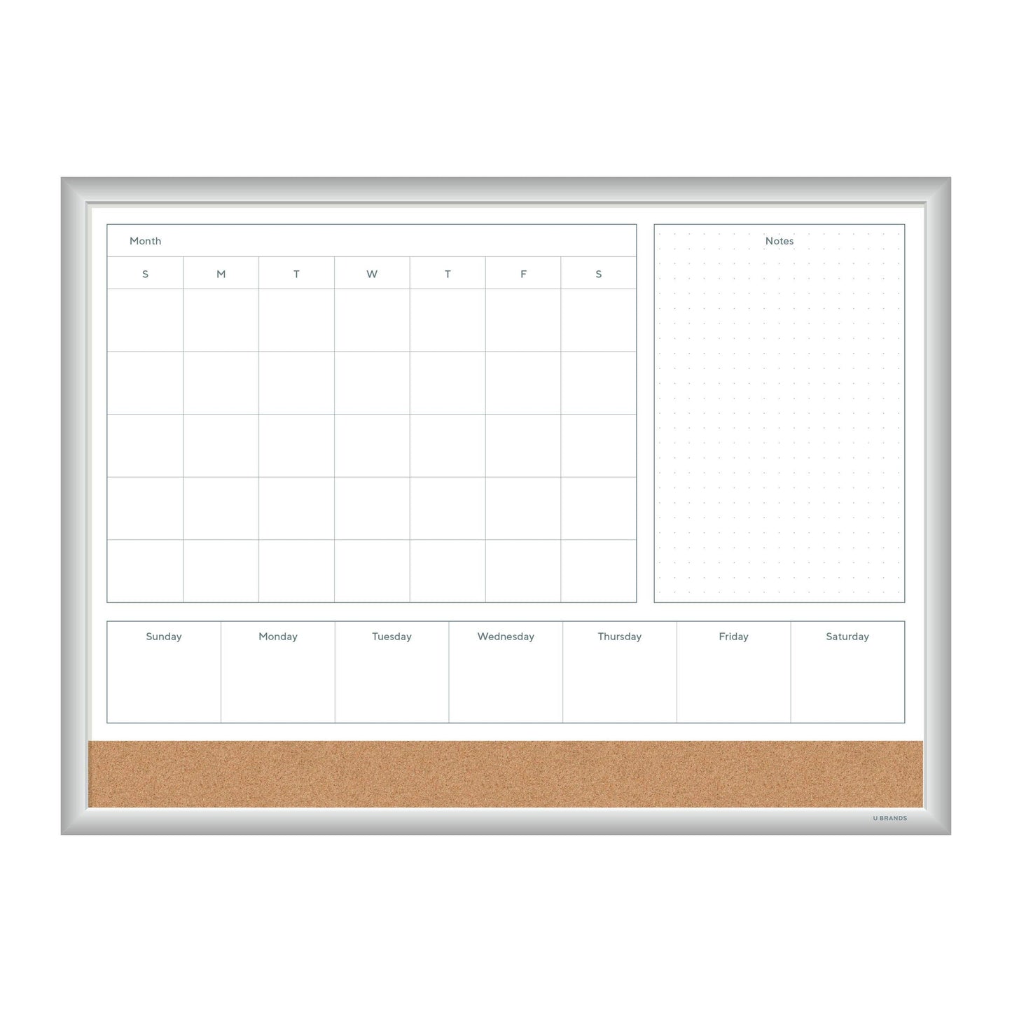 U Brands Magnetic Dry Erase 4-in-1 Calendar White Board, 24" x 18", Silver Aluminum Frame