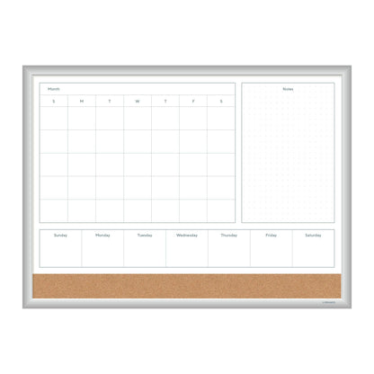 U Brands Magnetic Dry Erase 4-in-1 Calendar White Board, 24" x 18", Silver Aluminum Frame