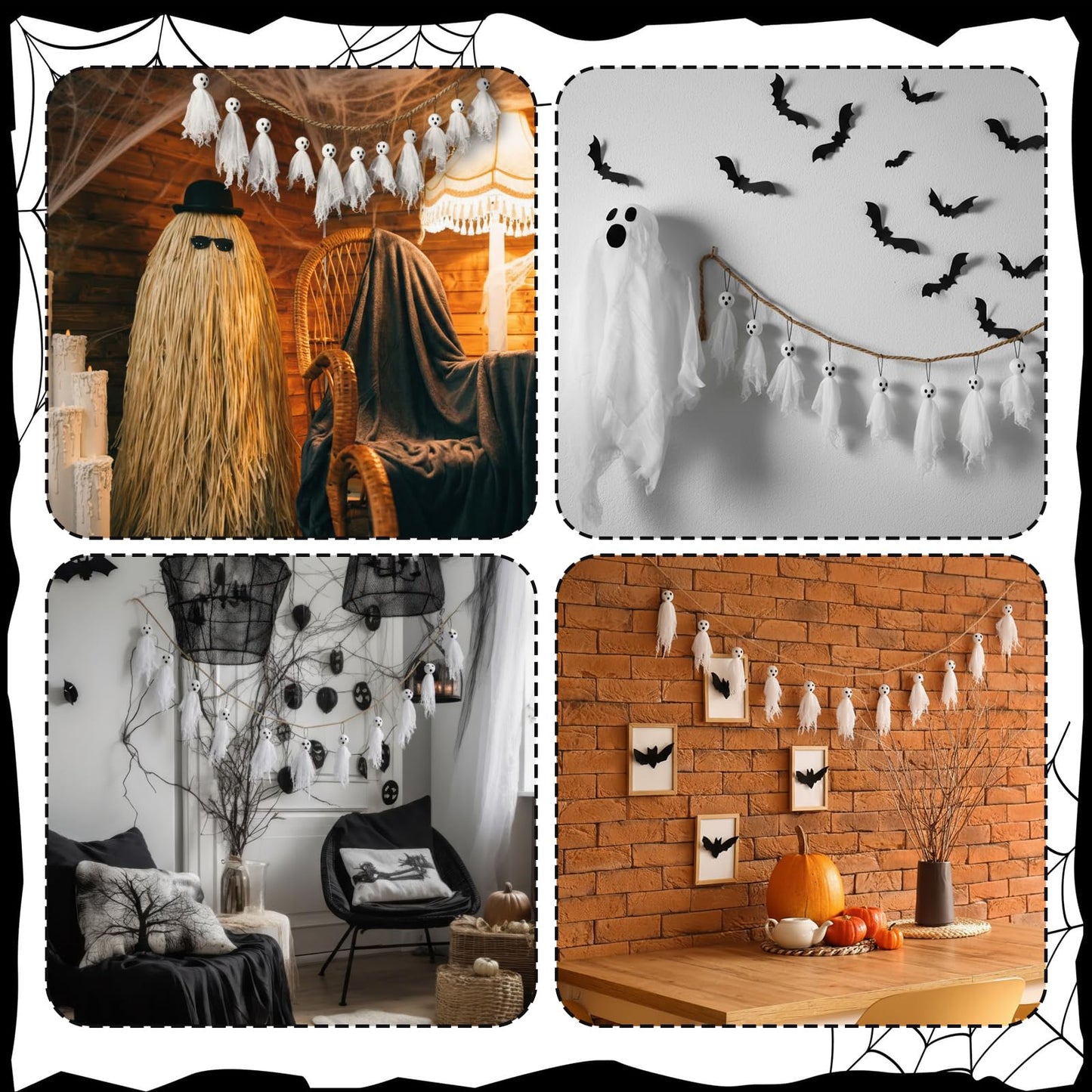 Soulchen 12 Pcs Halloween Hanging Ghosts Decor 10"/8"/6" Primitive Specter Decorations with Eyes for Ghost House Party Supplies Garden Tree Decor Gifts(White)