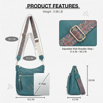KITEVIUN Medium Crossbody Bags for Women Trendy, Vegan Leather Crossbody Purse Butterfly Design, Women's Shoulder Handbags with Tassel