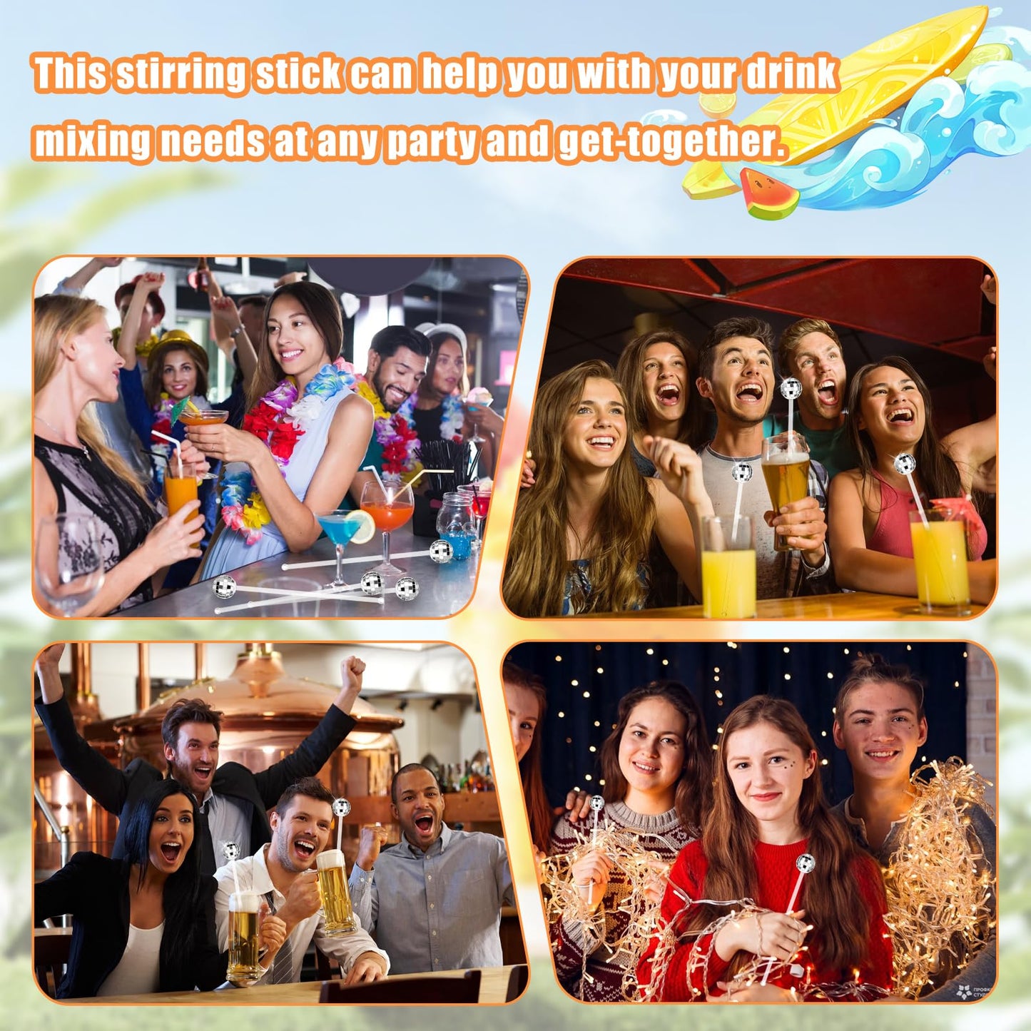 80 Pcs Disco Ball Cocktail Stirrers Plastic Round Top Swizzle Sticks Cake Pops Mirror Ball Coffee Beverage Stirrers for Home Bar Coffee Shop Use